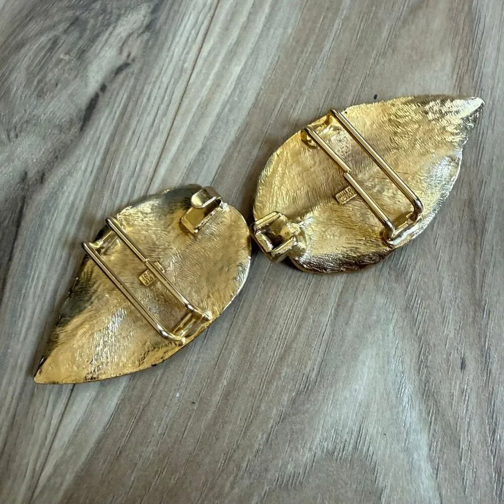 Vintage 1981 Mimi Di N Women's Gold Tone Textured Leaf Belt Buckle